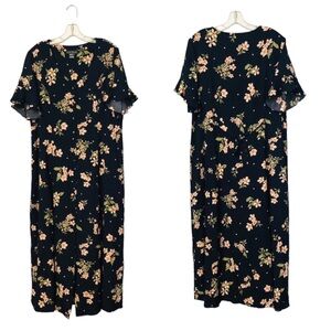 Jessica Howard Size 16 Maxi Dress Navy Blue Summer Floral Button Front